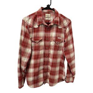 Lucky Brand Red Plaid Western Shirt Size Small Long Sleeve Button Front